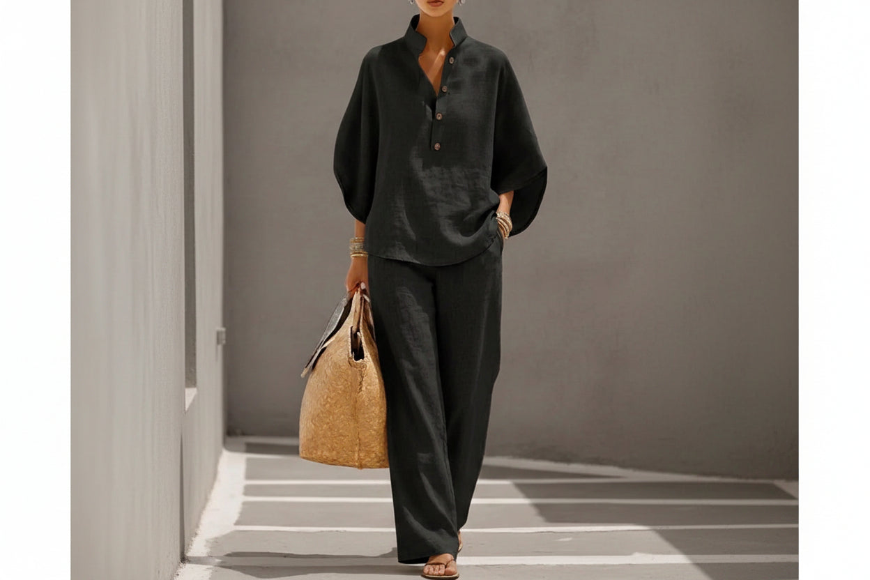 Completo lino donna Solenne MyLumerya – camicia e pantalone fluido elegante