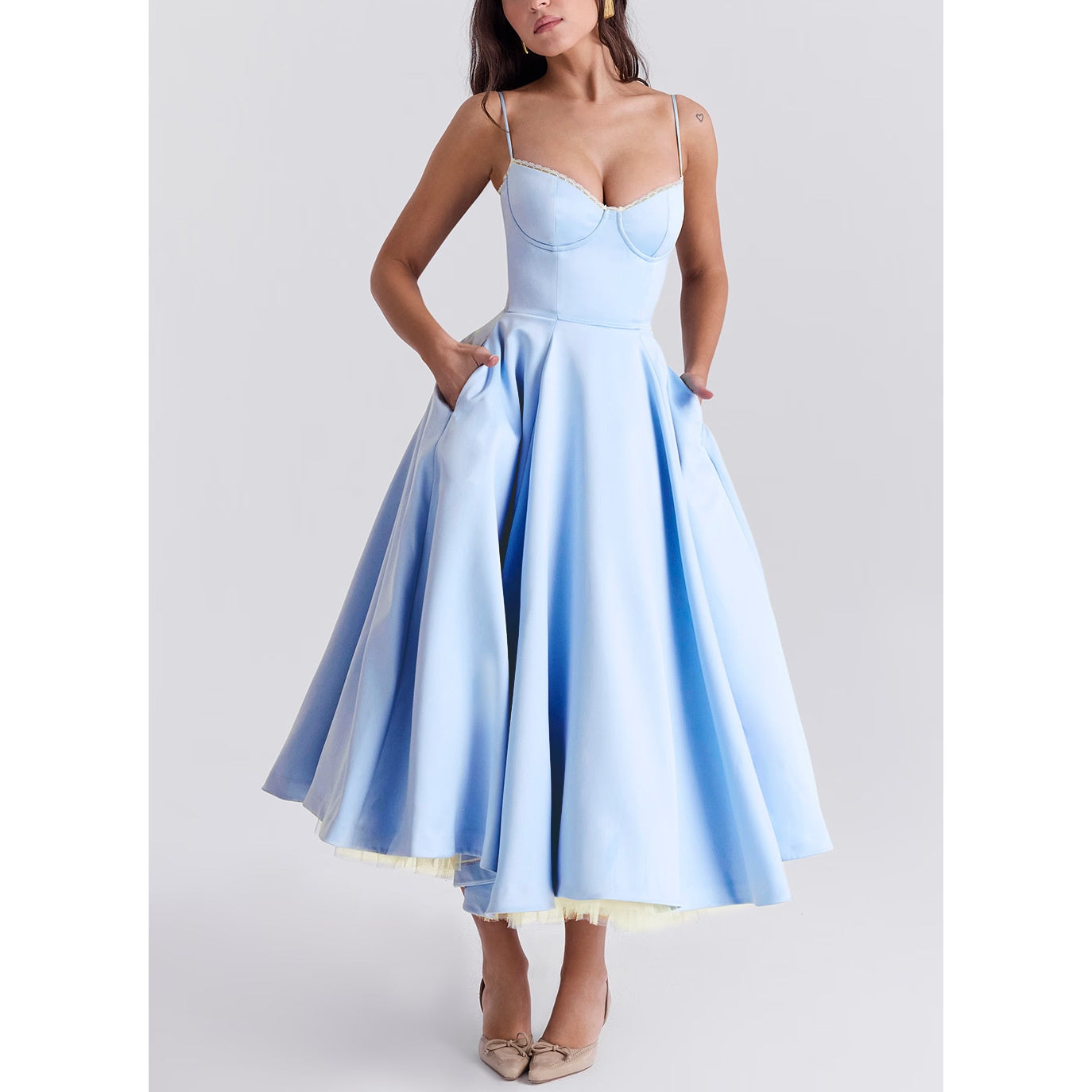 Abito azzurro donna Auréline MyLumerya – corpetto strutturato e gonna ampia romantica