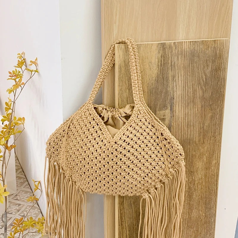 Borsa donna Calypso MyLumerya – intrecciata a mano con frange bohémien