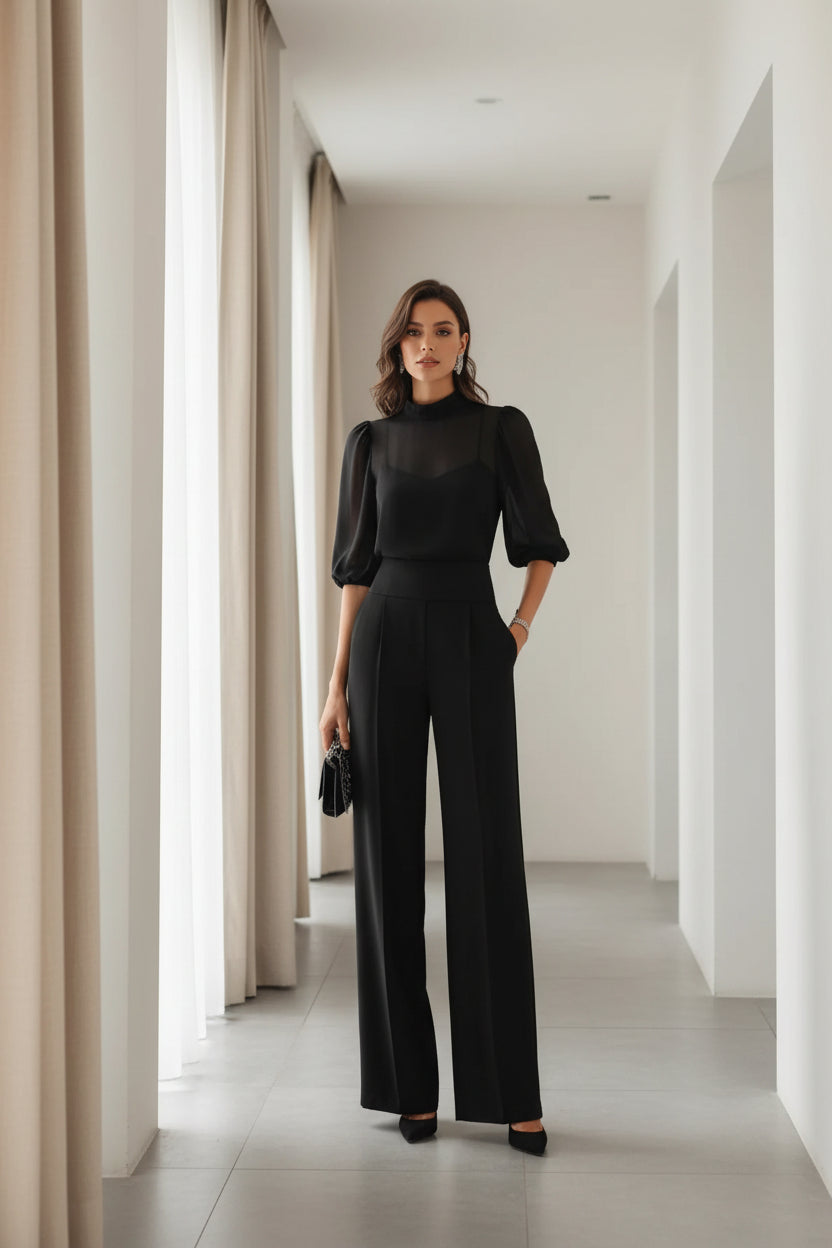 Completo nero donna Noir MyLumerya – top e pantalone fluido elegante