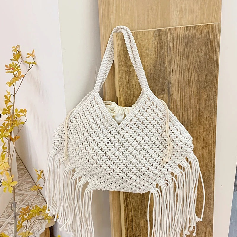 Borsa donna Calypso MyLumerya – intrecciata a mano con frange bohémien