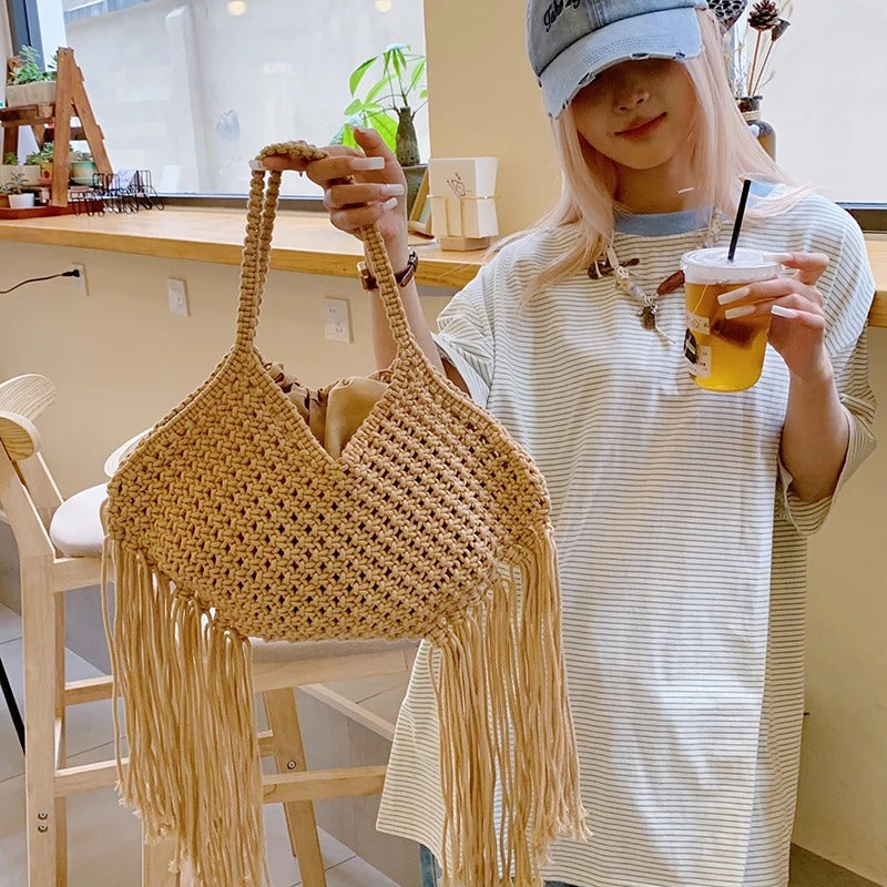 Borsa donna Calypso MyLumerya – intrecciata a mano con frange bohémien
