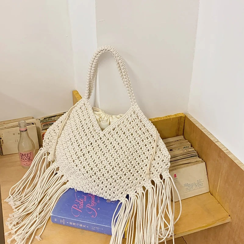 Borsa donna Calypso MyLumerya – intrecciata a mano con frange bohémien