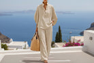 Completo lino donna Solenne MyLumerya – camicia e pantalone fluido elegante
